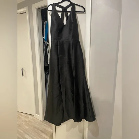 Alfred Sung Halter Satin Tumpet High Slit Gown Dress - Picture 1 of 6